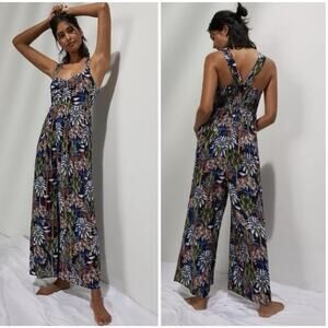 Anthropologie Lala Floral Tree Printed Sleep Jumpsuit Small Pockets Bohemian